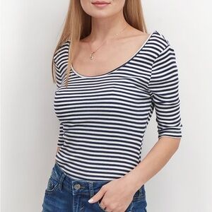NWT! Avec Les Filles Bodysuit, White and Navy Stripes,  Size S